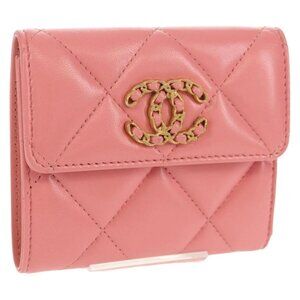 CHANEL Matelasse Bifold Wallet Lamb Skin Pink Silver